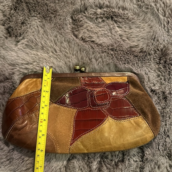 Fossil Brown Leather Patchwork Flower Wristlet Wallet Clutch Vintage - Picture 9 of 13